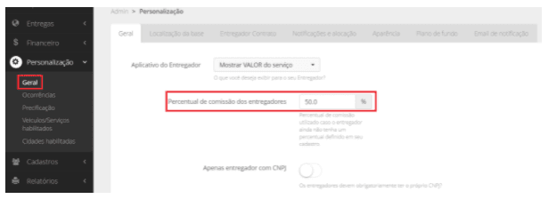 como definir a comissão de seus entregadores